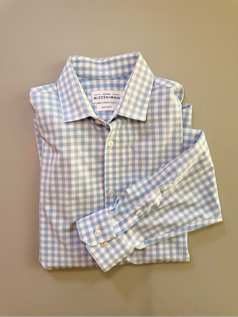 Mizzen + Main Leeward Blue Gingham Plaid Dress Shirt Men’s Large Trim Fit